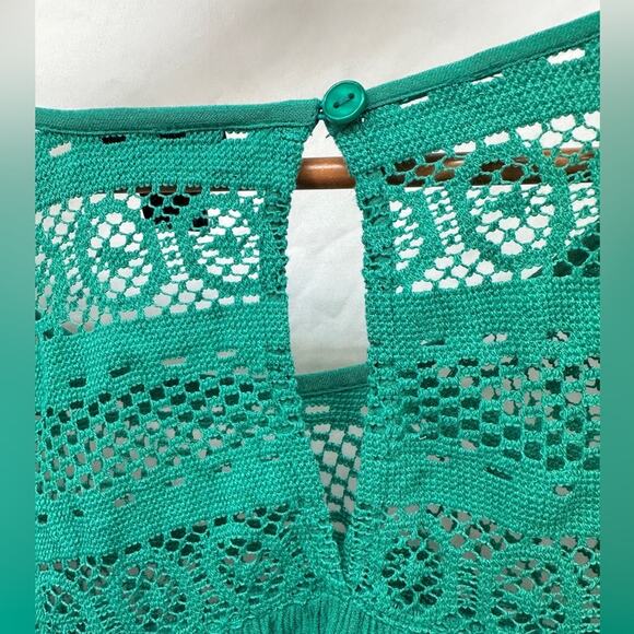 June + Vie Women’s 2XW Teal Green Crochet Lace Boho Blouse Long Sleeve Flowy Top - Picture 3 of 6